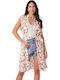 Weißes Midi-Kleid mit Kimono-Prints