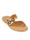 Camel Δερμάτινο Χειροποίητο Flat Σανδάλι Animal Print