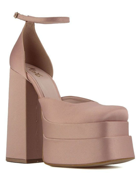 Nude Satin Platform Pump