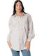 Beige Asymmetrical Striped Shirt with Strass