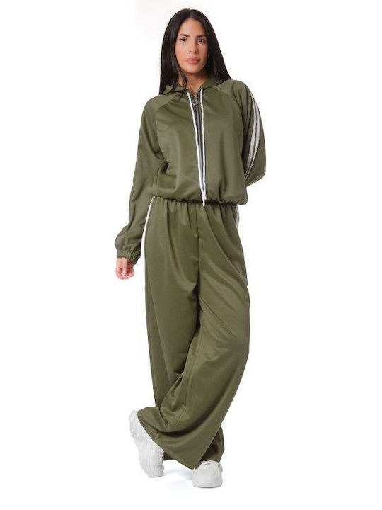 Olive Tracksuit Set with Stripes