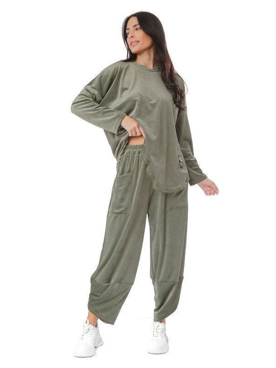 Khaki Velour Tracksuit Set