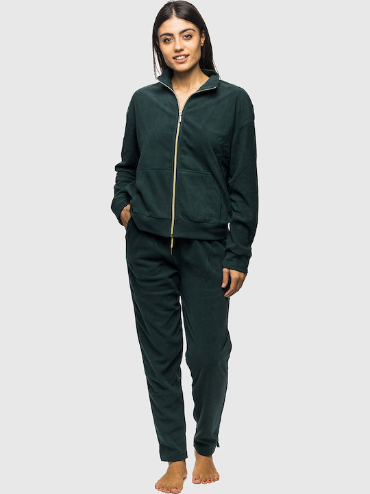 Noidinotte Γυναικεία Χειμερινή Fleece Homewear Φόρμα Πολυτελείας Φερμουάρ-fa8895b Κυπαρισσί