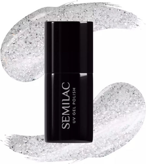 Semilac Semi-Permanent Nail Polish White Flash 605 with Glitter 7ml 1pcs