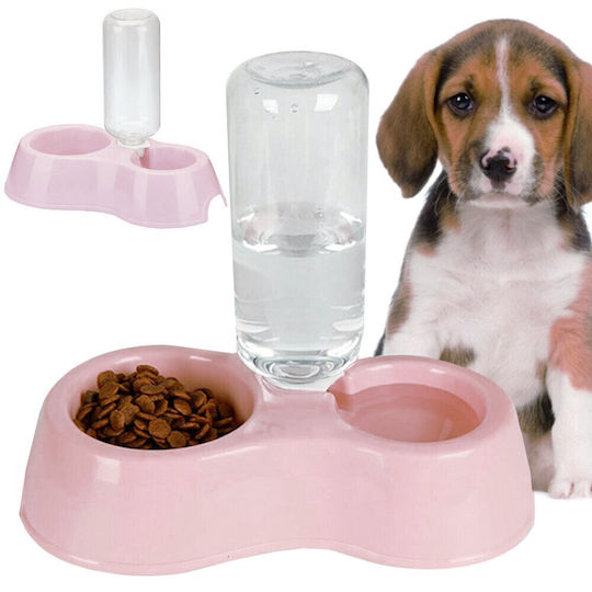 Plastic Food and Water Dispenser for Dog and Cat 2 x 450ml 26cm