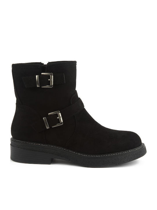 Fshoes Suede Γυναικεία Μποτάκια Μαύρα