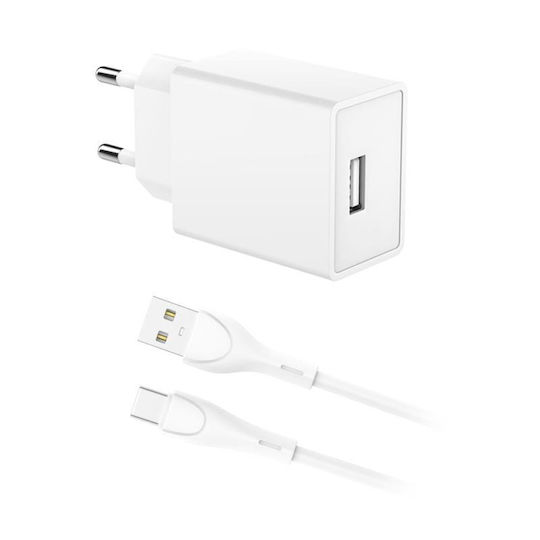 iNOS Handyladegerät mit USB-A Ausgangsanschluss und Kabel USB-C 12W Weiß