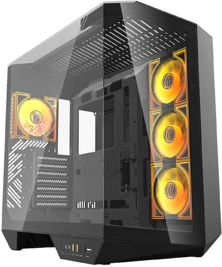 Darkflash DY470 (+fans) Gaming Middle Tower Carcasă Calculator cu Fereastră Laterală și Iluminare RGB Negru