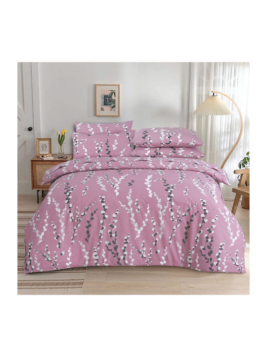 Casa Colori Bettwäsche-Set Halb-Doppel mit Gummiband 120x200+30cm. Felure Pink 3Stück