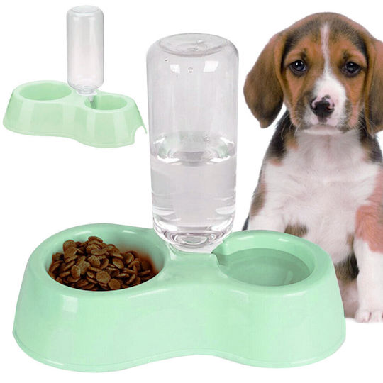 Kunststoff Schalen Futter & Wasser für Hund & Katze 2x 450ml 26cm in Grün Farbe