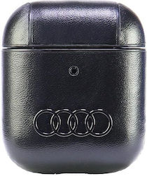 Audi Leather Big Logo Husă în culoarea Negru pentru Apple AirPods 1 / AirPods 2