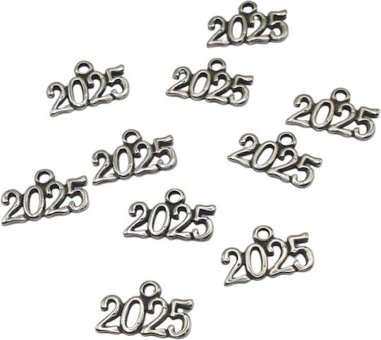 Metallanhänger 2025 Silber 1,5x0,5cm Set mit 15 Stück