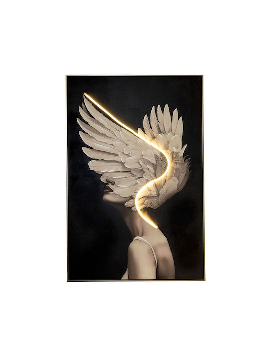 Feathers LED Light Oil Painting 80x120cm Champagne Frame Printed Canvas