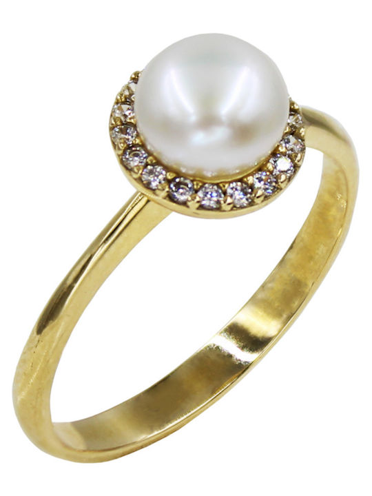 Roloi Kaliamanis Damen Ring mit Perlen & Zirkonia aus Gold 14K