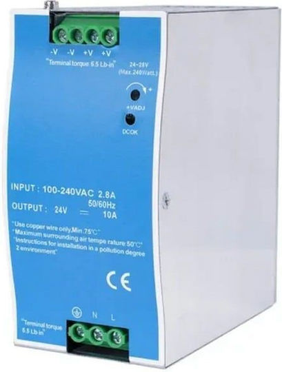 Metanor Тръбнохранителен блок с изход 24V и мощност 240W 10Спецификация