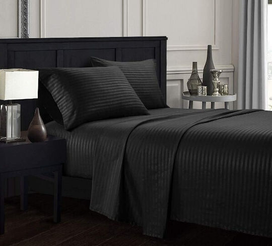 Set Cuvertură Satin din Bumbac Single L 160cm x L 240cm – 2520949670 Negru Solid