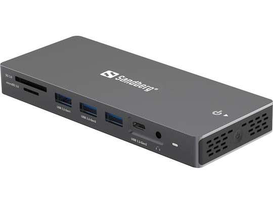 Sandberg 13in1 DockingStation Pro USB-C Docking Station mit HDMI/DisplayPort 4K PD Ethernet und Verbindung 3 Monitore Schwarz