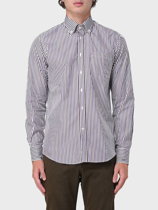 Long-sleeved Cotton Shirt Striped Brown Striped