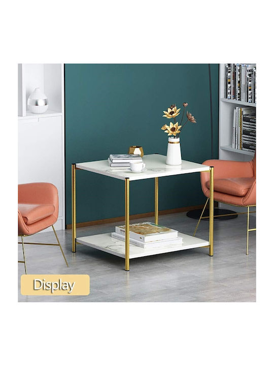 Square Side Wooden White Marble Coffee Table W40xL40xH43cm