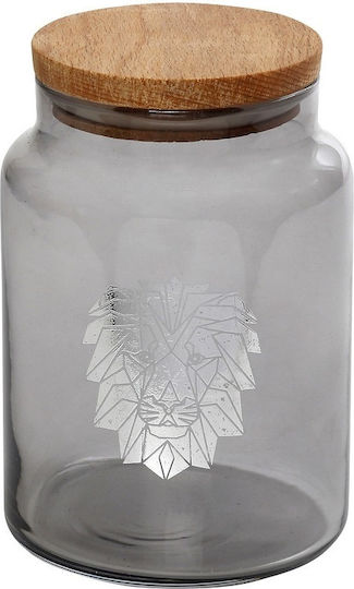 Espiel Jungle Lion Set of 4 General Use Glass Jars with Lid Silver 890ml 4 Pieces