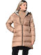 Women's Long Lifestyle Jacket Double Sided Windproof for Spring or Autumn with Detachable Hood Mocha Metallic