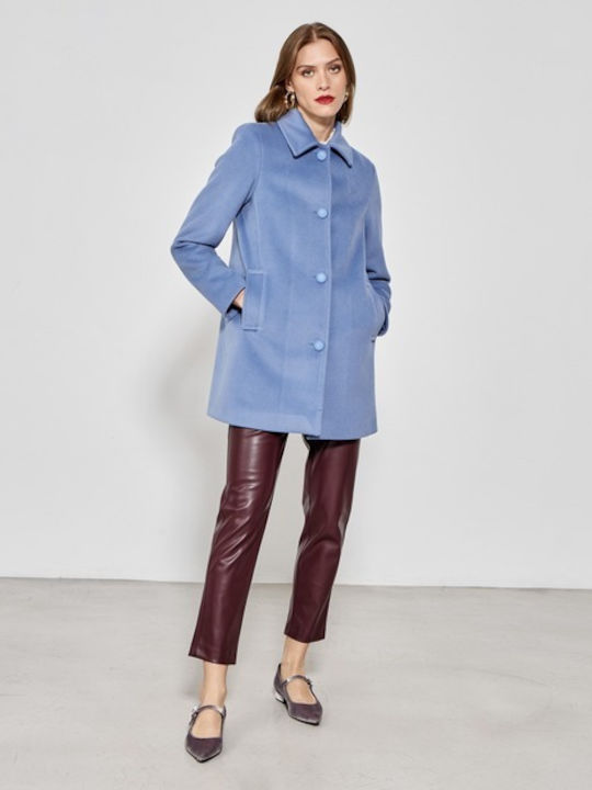 Passager Coat with Collar and Buttons in Sky Blue