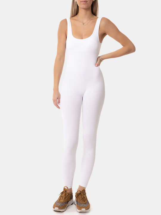 Fitted Jumpsuit with Wide Straps White White