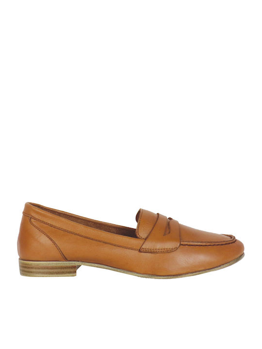 Leather Women's Loafers in Tabac Brown Color
