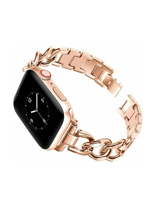 Елегантна гривна с метални мъниста в розово злато за Apple Watch 38 40 41 42mm Series 10 2024