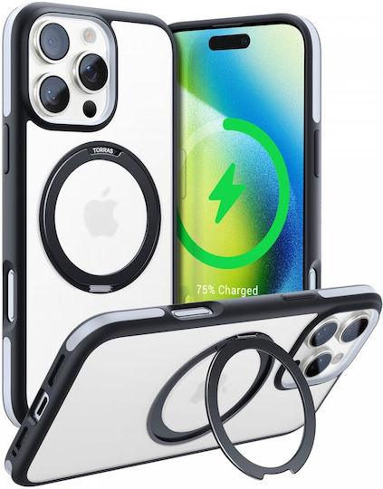 Torras Ostand R Fusion 360 Vollschutz Silikon 0.33mm Schwarz (iPhone 17 Pro Max / iPhone 17 Pro / iPhone 16 Pro Max)