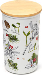 Bamboo Lid Storage Jar Christmas Winter Botanical