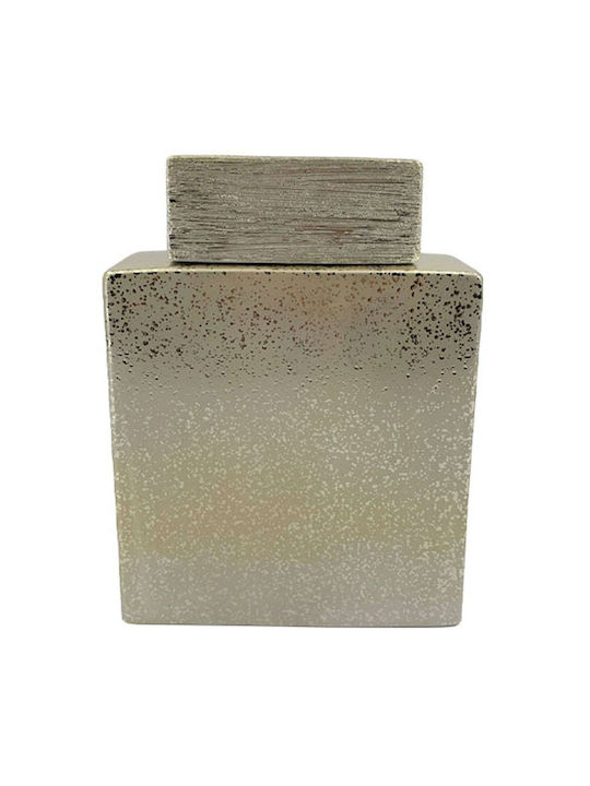 Ceramic Vase Open Gold Striped & Stamped Lid-17x6.5x24.7cm 1/8kib