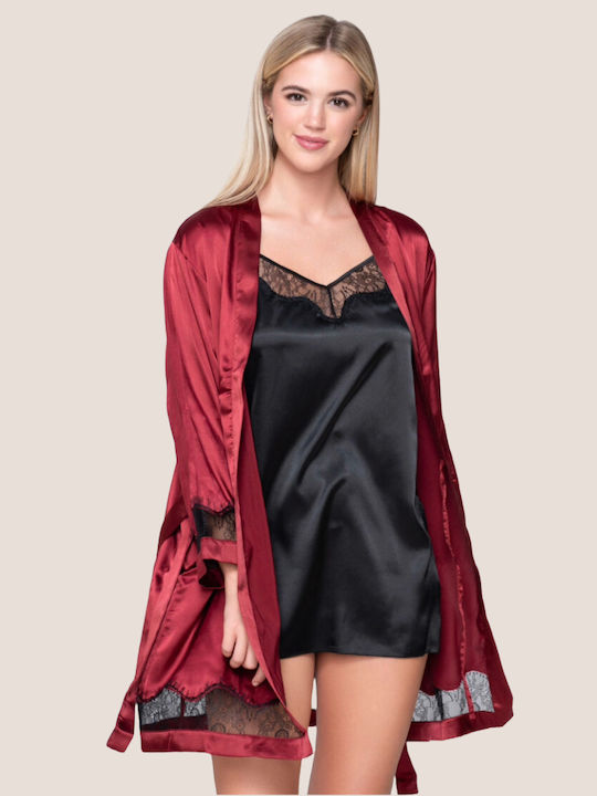 Luna Pentru Femei Satin Halat Bordeaux, Black