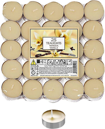 HOMie Tealights with Vanilla Scent in Ecru Colour up to 4 Hours Duration 25 Pieces
