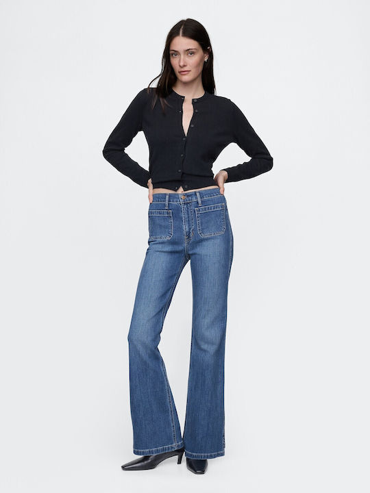 '70s Hoch tailliert Damenjeans Schlaghose Medium Indigo