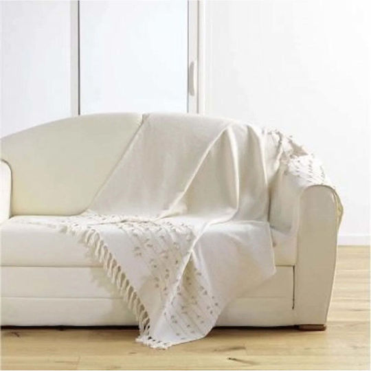 Douceur d'Intérieur Gestrickte Decke für die Couch 125x150cm Ecru