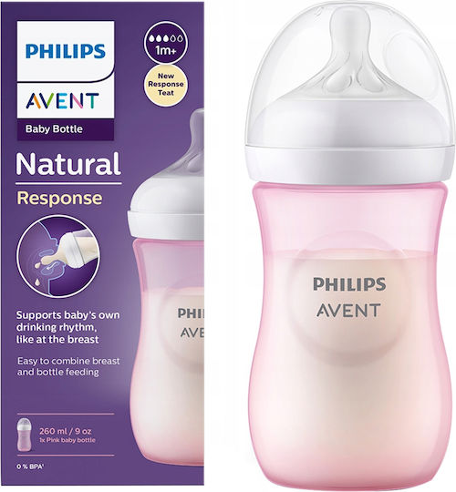 Philips Plastic Baby Bottle Anti-colic with Silicone Teat for 1+ Months Pink 260ml