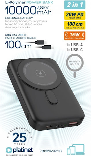 Platinet Power Bank 10000mAh 20W με Θύρα USB-A και Θύρα USB-C Power Delivery Μαύρο