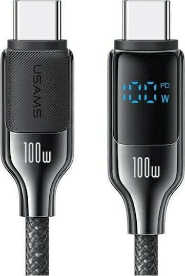 Usams Flaches / Geflochtenes USB 2.0 Kabel USB-C männlich - USB-C 100W PD Schwarz 1,2m SJ742USB01