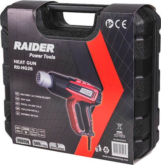 Pistol de aer cald 2000W 2 setări 5 accesorii cu carcasă Raider Rd-hg26