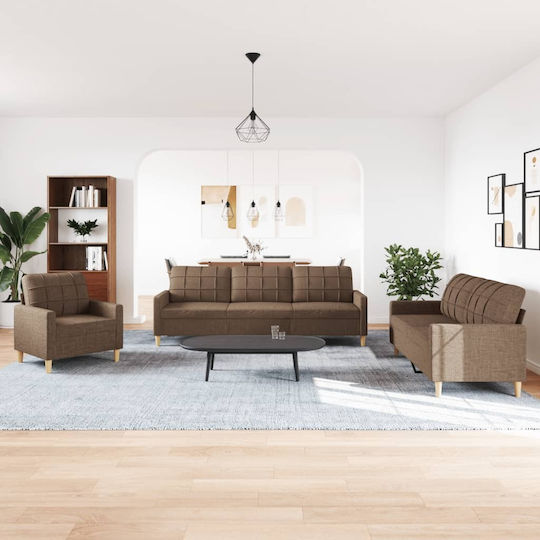 Living Room Furniture Set 3-Seater & 2-Seater & Armchair Brown