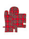 Amo La Casa Set Cotton Oven Mitt and Pot Holder Checkered Tartan Red