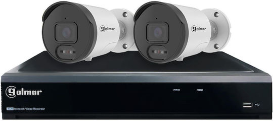 Golmar Überwachungssystem 2 Kameras Kameras IP 4MP mit Rekorder HVR & Festplatte 2TB