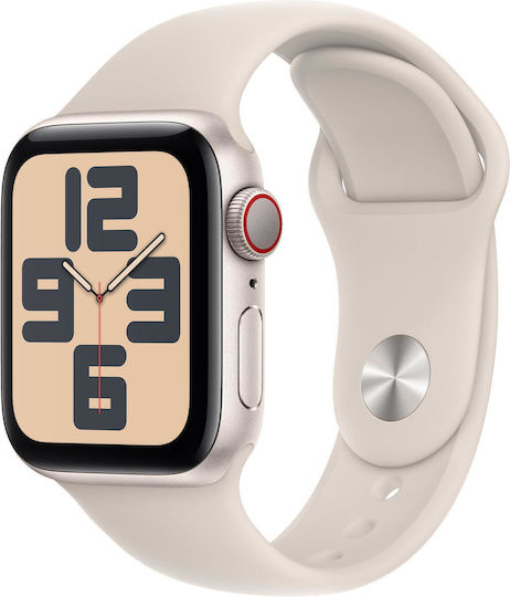 Apple Watch SE 2024 Cellular Aluminum 40mm Waterproof with eSIM and Heart Rate Monitor (Starlight with Starlight Sport Band - M/L)
