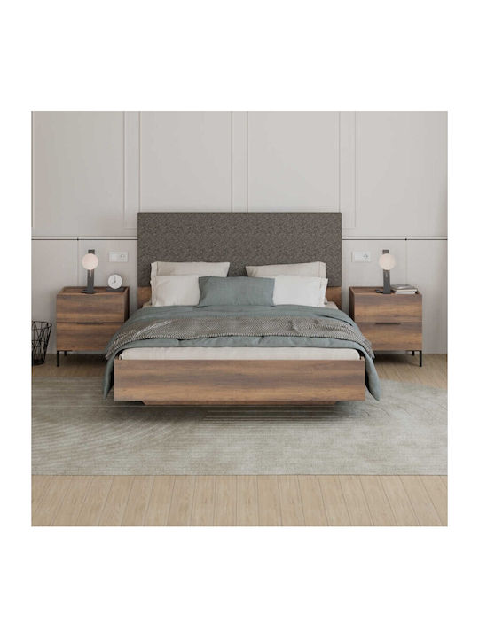 Oryana Bett Übergröße Gehäutet mit Stoff Nussbaum für Matratze 160x200cm