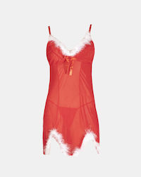 Sexy Durchsichtiger Babydoll mit Federn Rot Rot