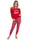 Pijamangel Winter Damen Pyjama-Set Red