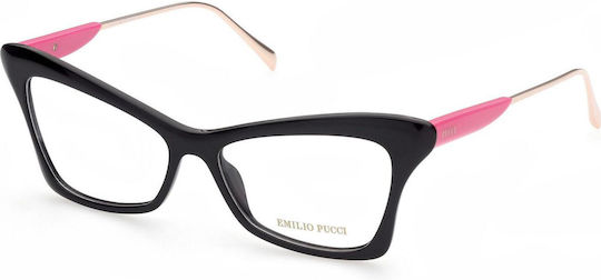 Emilio Pucci Women's Acetate Cat Eye Prescription Eyeglass Frames Black EP5172 001
