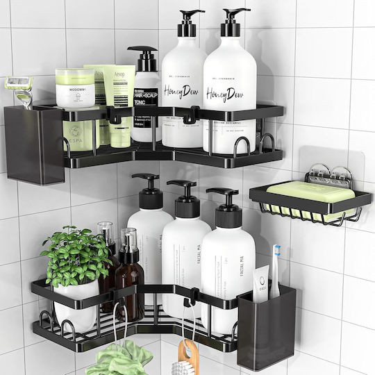 Shower Ecke An der Wand montiert Badezimmerregal Metallisch Schwarz