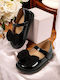 Kids Leather Ballerinas with Hoop & Loop Closure Black